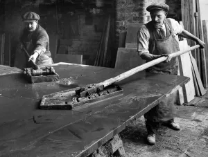 Floating a billiard bed at Dinorwic Slate Wharf, Rotherhithe Floating a billiard bed at Dinorwic Slate Wharf, Rotherhithe