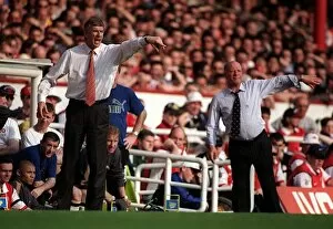 Images Dated 3rd May 1999: Football managers Arsene Wenger and Jim Smith May 1999 shout directions to their
