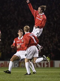 Football - Manchester United's David Beckham celebrates scoring the first goal with Football - Manchester United's David Beckham celebrates scoring the first goal with