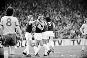 Images Dated 28th April 1975: Football: West Ham F. C. (1) vs. Arsenal F. C. (0). A hug