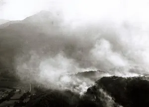 Forest fire in Gwydir Forest Snowdonia, Wales during the drought of August 1976 Forest fire in Gwydir Forest Snowdonia, Wales during the drought of August 1976