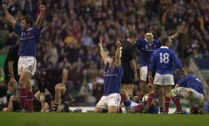 France celebrate as the All Blacks feel the blues at Twickenham yesterday after beating France celebrate as the All Blacks feel the blues at Twickenham yesterday after beating