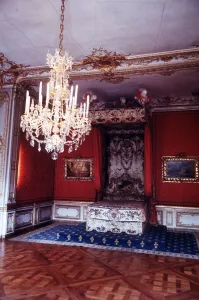 France Paris The Queens bed chamber in the Palace of Versailles Crystal chandelier France Paris The Queens bed chamber in the Palace of Versailles Crystal chandelier