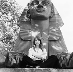 Images Dated 21st June 1970: Francoise Hardy, french singer pictured seated between the feet of a sphinx