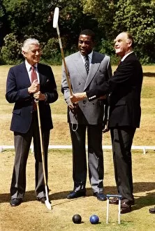 Images Dated 5th July 1989: Frank Bruno Boxer learns how to play polo with Major Ron Ferguson