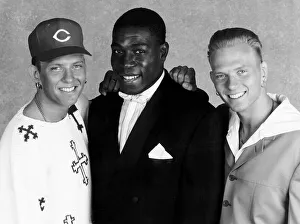 Images Dated 27th May 1990: Frank Bruno boxer meets Bros pop group