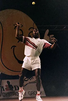 Frank Bruno Boxer playing tennis at a Pro-Celebrity tournament in aid of Musclar Frank Bruno Boxer playing tennis at a Pro-Celebrity tournament in aid of Musclar