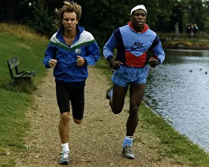 Frank Bruno Boxer running with singer Sting beside river Frank Bruno Boxer running with singer Sting beside river