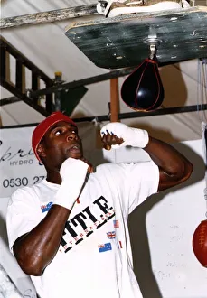 Frank Bruno boxer training with a speed ball Frank Bruno boxer training with a speed ball