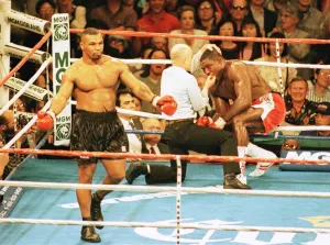Frank Bruno is stopped by the referee in the 3rd round against Mike Tyson in his Frank Bruno is stopped by the referee in the 3rd round against Mike Tyson in his