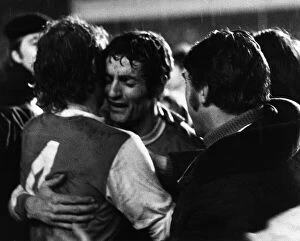 Frank McLintock Arsenal skipper hugs Eddie Kelly 1970