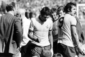 Frank Mclintock clench's fist during the break in extra time which Arsenal went Frank Mclintock clench's fist during the break in extra time which Arsenal went