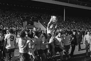 Frank McLIntock holds up FA cup at Wembley 1971 after Arsenal beat Liverpool to win Frank McLIntock holds up FA cup at Wembley 1971 after Arsenal beat Liverpool to win
