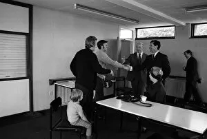 Images Dated 16th June 1971: Frank OFarrell manager of Manchester United June 1971 shakes hands with Pat