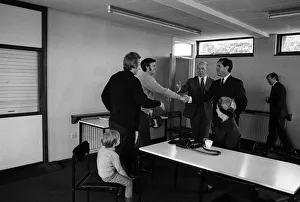Images Dated 16th June 1971: Frank OFarrell manager of Manchester United June 1971 shakes hands with Pat