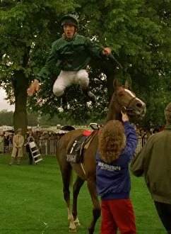 Images Dated 19th June 1997: Frankie Dettori jockey flying dismount off Central Park at Royal Ascot celebrating after