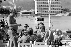 Freddie Laker on his motor cruiser of Majorca. 81-03733-001 Freddie Laker on his motor cruiser of Majorca. 81-03733-001