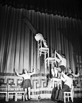 Archiveids Gallery: The Five Furres, performing one of their balance acts with chairs. 10th February 1953