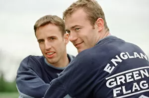 Images Dated 16th May 1996: Gareth Southgate, (left) and Alan Shearer (right) pictured training for England Football