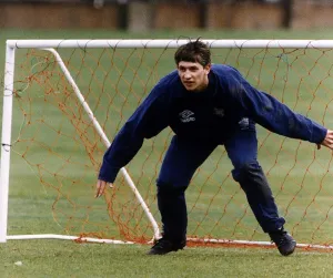 Gary Lineker Football TV Presenter practicing his goalkeeping skills at Spurs Millhill Gary Lineker Football TV Presenter practicing his goalkeeping skills at Spurs Millhill