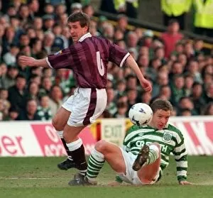Images Dated 2nd March 1996: Gary Mackay tackled by Peter Grant Celtic against Hearts Scottish premier league match