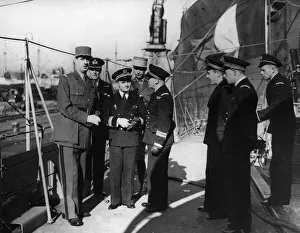 General Charles De Gaulle seen here during a visit and inspection to a destroyer of General Charles De Gaulle seen here during a visit and inspection to a destroyer of