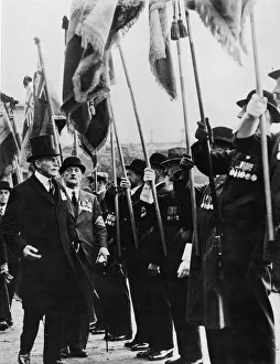 00363 Gallery: General Sir Ian Hamilton inspects the standard bearers at a British legion Memorial