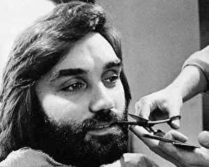 George Bests seen here having his beard trimmed at the barbers May 1974 George Bests seen here having his beard trimmed at the barbers May 1974