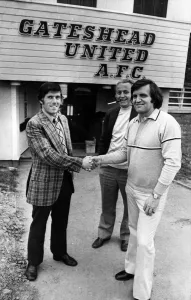 George Herd bids goodbye to Gateshead United with a friendly handshake from fellow coach George Herd bids goodbye to Gateshead United with a friendly handshake from fellow coach