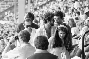 George Michael in the audience during the opening of the Live Aid Concert at Wembley George Michael in the audience during the opening of the Live Aid Concert at Wembley