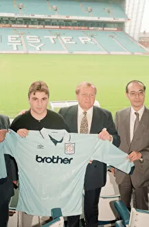 Images Dated 11th June 1996: Georgi Kinkladze, Manchester City midfielder, photocall with new shirt sponsor, Brother