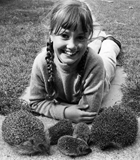 Georgina with Mum and Dad hedgehog and family. July 1974 P011694 Georgina with Mum and Dad hedgehog and family. July 1974 P011694