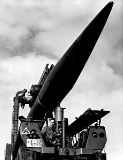 A German gunner checks a Pershing missile before the launching on South Uist A German gunner checks a Pershing missile before the launching on South Uist