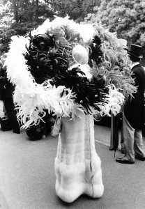 Gertrude Shilling in feather hat at Royal Ascot in June 1976 Gertrude Shilling in feather hat at Royal Ascot in June 1976