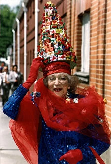 Gertrude Shilling wearing an outrageous hat at Ascot races June 1992