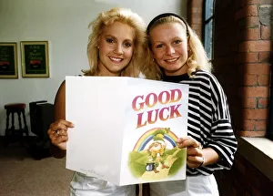 Glenda McKay with Actress Mellnida Burrows holding up good luck card Glenda McKay with Actress Mellnida Burrows holding up good luck card