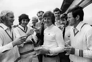 Images Dated 2nd June 1973: Glenn Turner (NZ) celebrates with champagne his 1, 000 runs before the end of May