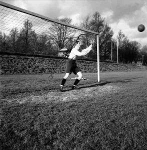 Goalkeeper David Hole dives to try and save the ball going into the goal January Goalkeeper David Hole dives to try and save the ball going into the goal January