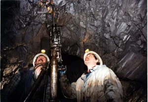 Gold - Wales - Miners drill a rich seam - at a mine,Clogau - 23rd January 1988 Gold - Wales - Miners drill a rich seam - at a mine,Clogau - 23rd January 1988