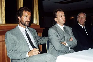 Graeme Souness Glasgow Rangers Manager sitting at table with new signing Trevor Stevens Graeme Souness Glasgow Rangers Manager sitting at table with new signing Trevor Stevens