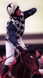 Graham Bradley jockey jubilant after winning the Champion Hurdle on Collier Bay at Graham Bradley jockey jubilant after winning the Champion Hurdle on Collier Bay at