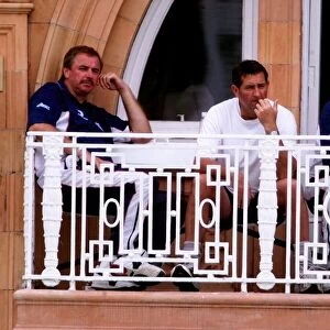 Images Dated 25th July 1999: Graham Gooch and David Graveney on dressing room 1999 Balcony at Lords during