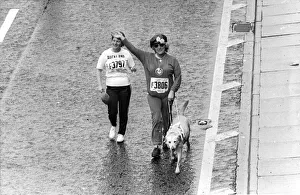 The Great North Run 27 June 1982 - Blind competitor Joyce Phipps with guide dog Una The Great North Run 27 June 1982 - Blind competitor Joyce Phipps with guide dog Una