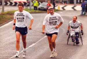 The Great North Run 4 October 1998 - A blind runner with his guide The Great North Run 4 October 1998 - A blind runner with his guide