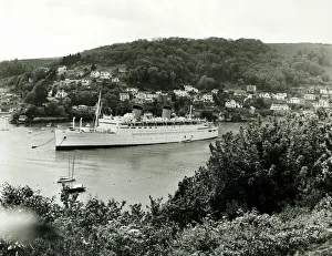 The Greek cruise liner the Queen Frederica seen here laid up on the River Dart. May 1972 The Greek cruise liner the Queen Frederica seen here laid up on the River Dart. May 1972
