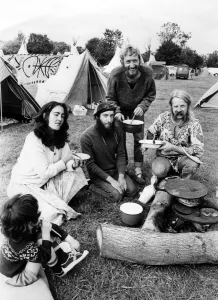 A group of campers from Bradford-on-Avon at the 1982 Glastonbury Festival A group of campers from Bradford-on-Avon at the 1982 Glastonbury Festival