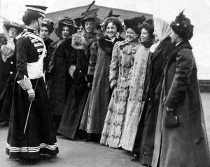 A group of ladies all wearing long coats and hats during an inspection for Whitehall A group of ladies all wearing long coats and hats during an inspection for Whitehall