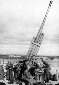 Gun crew of a Red Army anti-aircraft battery which effectively repelled German air raids Gun crew of a Red Army anti-aircraft battery which effectively repelled German air raids