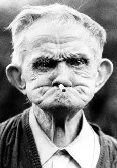 Gurning Man used to publicise an anti smoking campaign in California USA Gurning Man used to publicise an anti smoking campaign in California USA