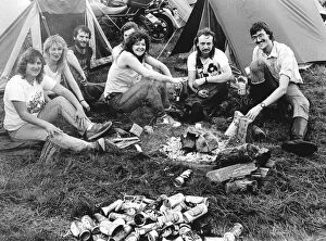 Happy campers make time for a cold beer at the Hell'